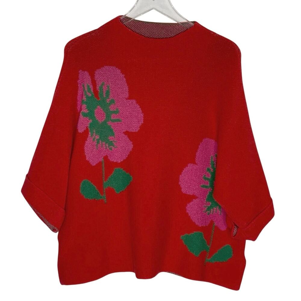 Jodifl Red Big Flower Knit Top Sweater S NEW Bold Graphic Red Pink Oversized